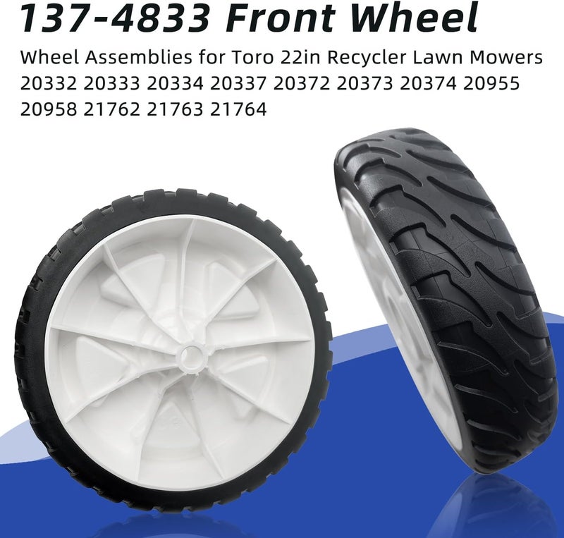 deawater 2 Pack 137-4833 Front Wheel Assemblies for Toro 22in Recycler Mowers, Compatible with 20332, 20333, 20334, 20337, 20372, 20373, 20374, 20955, 20958, 21762, 21763, 21764 - Image 4